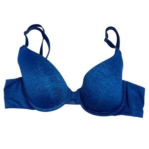 Victorias Secret Uplift Semi Demi Bra 34B Blue Satin Underwire Lightly Padded